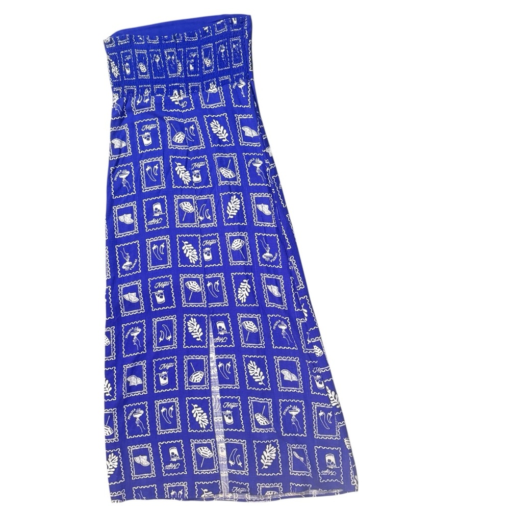 NWT XL Paper Heart Anthropologie Blue Linen Strapless Maxi Dress Tropical Resort - Picture 8 of 14